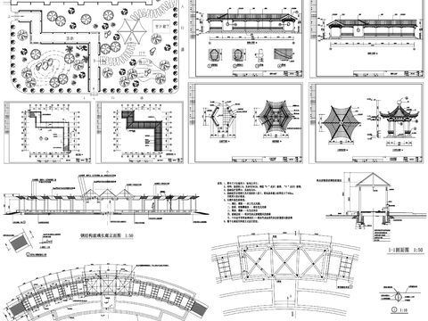  中式长廊 景观长廊cad图库 