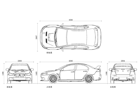  三菱汽車(chē)三視圖 