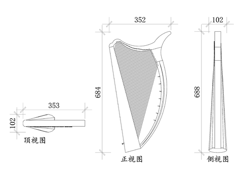  竖琴设计 竖琴结构cad大样图 