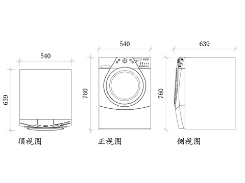  洗衣机cad立面图 