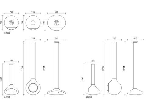  现代悬挂壁炉cad大样图 