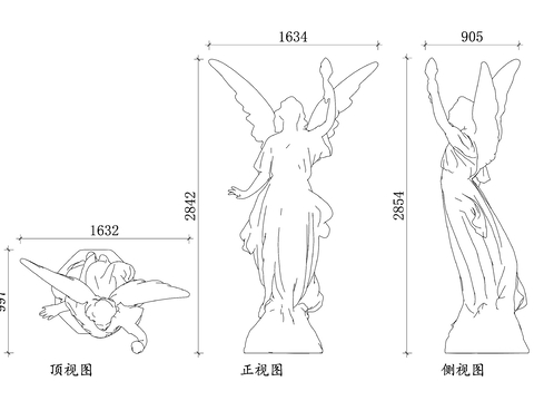  天使雕像設(shè)計CAD三視圖 