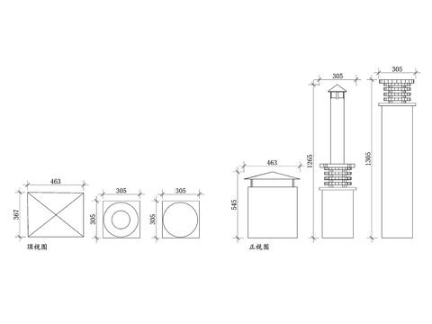  烟囱通风口设计cad图库 