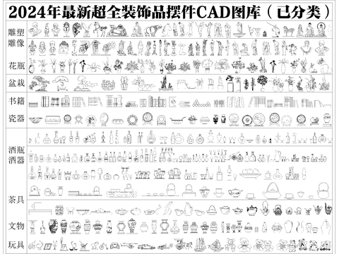  2024年最新超全陈设装饰品摆件cad图库 