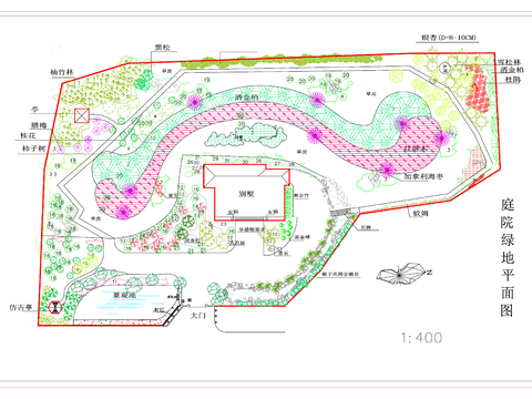  庭院绿地cad平面图 