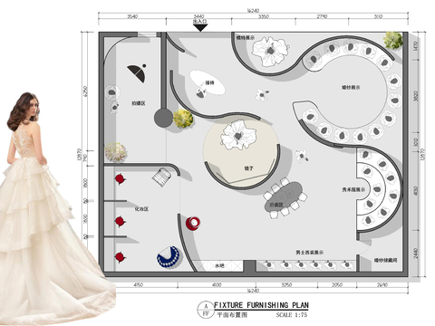  210㎡婚纱馆cad平面图 