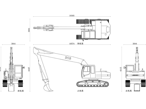  挖掘机臂长cad大样图 
