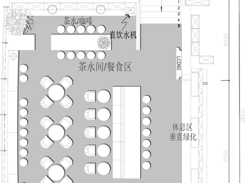  茶水间餐食区CAD平面图 