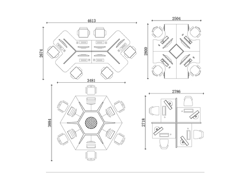  单人独立工位 双人共享工位 L型转角工位 圆形会议工位cad大样图 