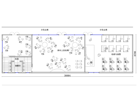  画室中心开放区 画室环形走道cad大样图 