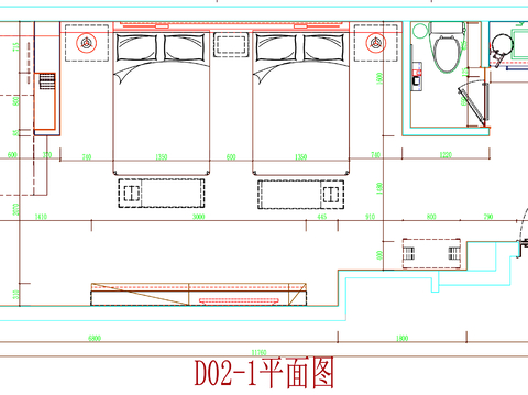  酒店客房平面布置 酒店客房 酒店房间 客房平面图 房间平面布cad施工图 