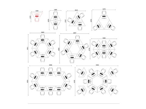  直角型 办公桌CAD平面图 