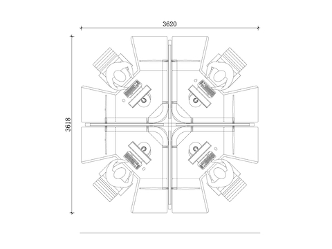  四人位办公桌布局图 CAD平面图 