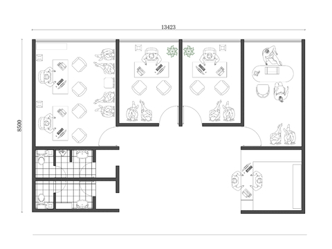  开放式办公区 办公室CAD平面图 