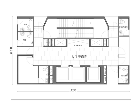  功能电梯大厅设计cad平面图 