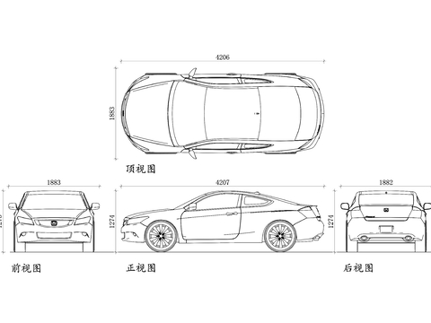  本田雅阁外观cad平面图 