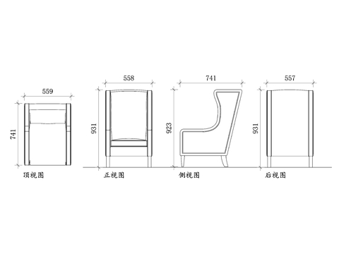  布艺高背椅款式cad图库 