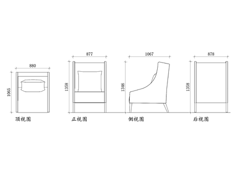  扶手椅枕頭cad平面圖 