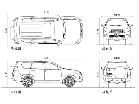  普拉多 汽車CAD三視圖 
