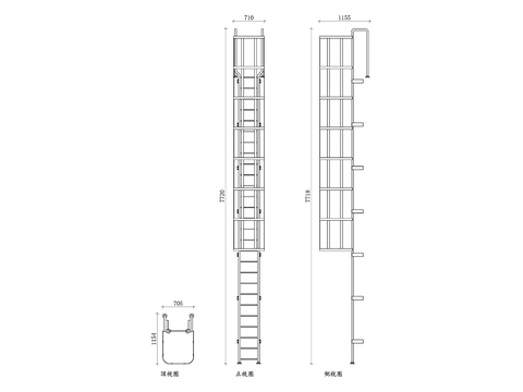  屋顶通道梯平面图 屋顶梯结构图 屋顶梯设计图 通道梯布局图cad大样图 