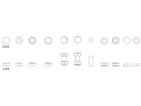  螺母螺栓平面图 螺栓结构图 螺母设计图 螺栓布局图 螺母配合cad图库 