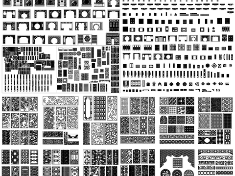  雕花隔断 花格元素 花格 雕花素材 中式花格cad图库 