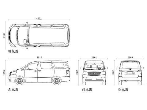  埃爾法 汽車CAD三視圖 
