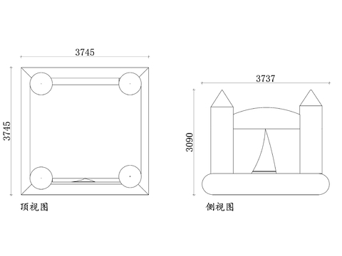  现代风格弹跳屋 平面图 安全设计 儿童娱乐 设施布局cad大样图 