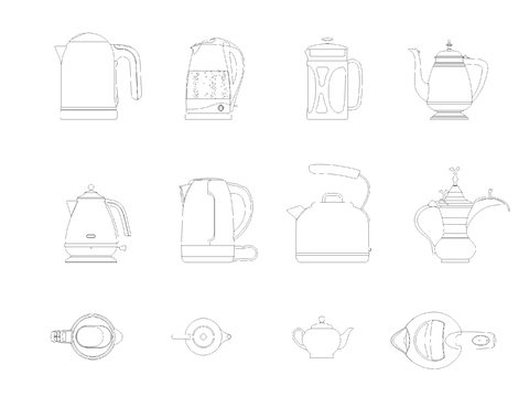  茶壶水壶cad图库 