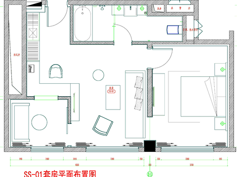  酒店客房 酒店房间 客房平面图 房间平面布局 客房cad平面图 