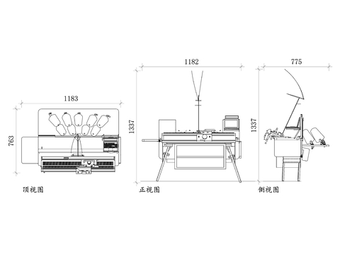  现代风格针织机 平面图 自动化生产 高效编织 维护简便cad大样图 