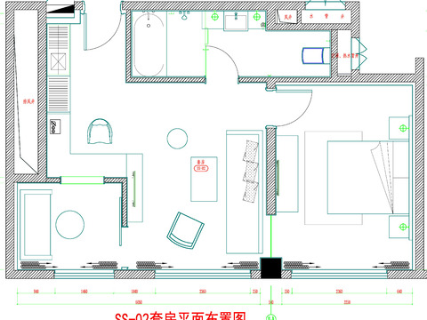 酒店客房 酒店房间 客房平面图 房间平面布局 客房cad平面图 