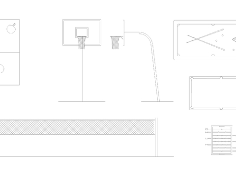  篮球架乒乓球台cad图库 