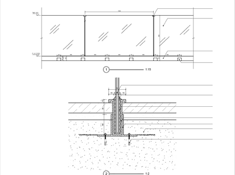 玻璃栏杆详图，钢化玻璃护栏cad大样图 