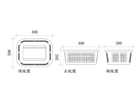  洗衣籃CAD三視圖 