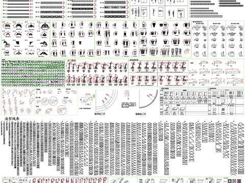  线条剖面 罗马柱cad图库 