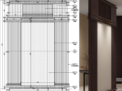 木饰面硬包隔断屏风cad节点大样图 