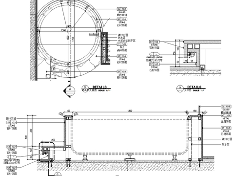  嵌入式圆形浴缸cad节点大样图 
