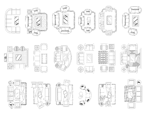  客厅平面图沙发茶几组合cad图库 