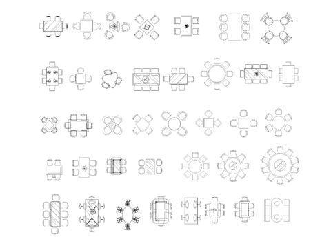  餐厅桌椅组合cad图库 