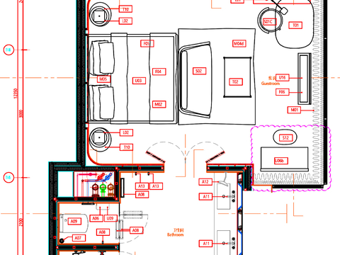  酒店客房cad平面图 