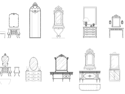  带镜子的梳妆台cad图库 