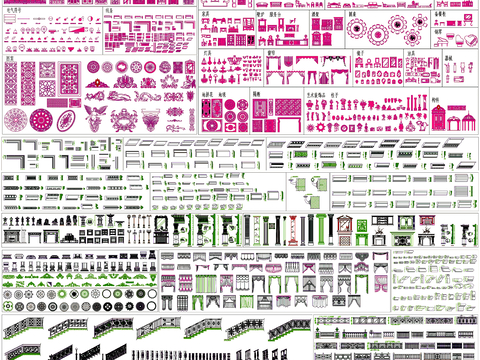  欧式素材 栏杆 线条 罗马柱家具CAD图库 