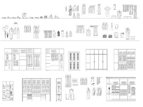  衣服衣橱柜衣架cad图库 