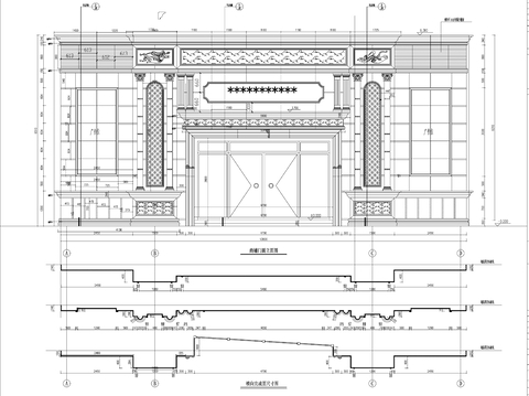  豪华气派干挂石材门头cad施工图 