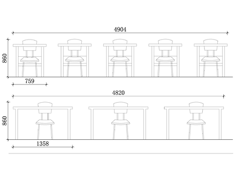  教室标准桌椅CAD图库 