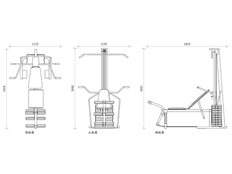  健身器材平面图 健身器材结构图 健身器材设计图 器材布局图cad大样图 