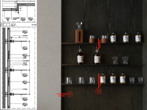  不锈钢悬挑置物层板节点大样图 