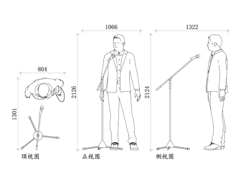 歌手与麦克风平面图 麦克风结构图 麦克风设计图 演唱布局图cad大样图 