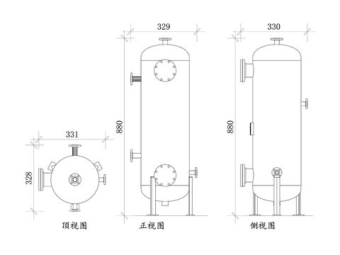  立式壓力容器平面圖 壓力容器CAD三視圖 